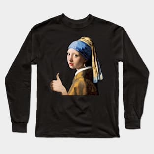 Thumbs Up Girl with Pearl Earring Long Sleeve T-Shirt